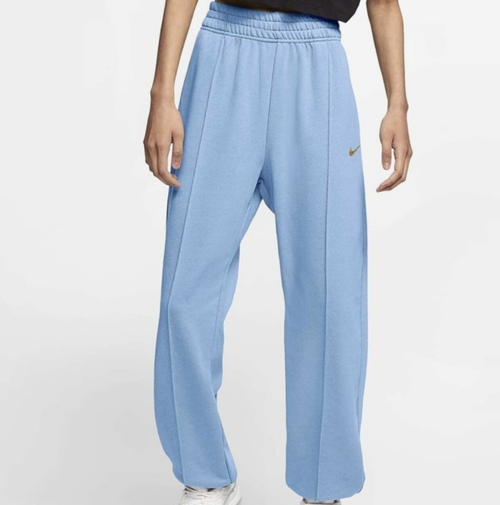 NIKE Sports Wear Trousers Light Blue Gold French Terry Sweatpants Lounge Small